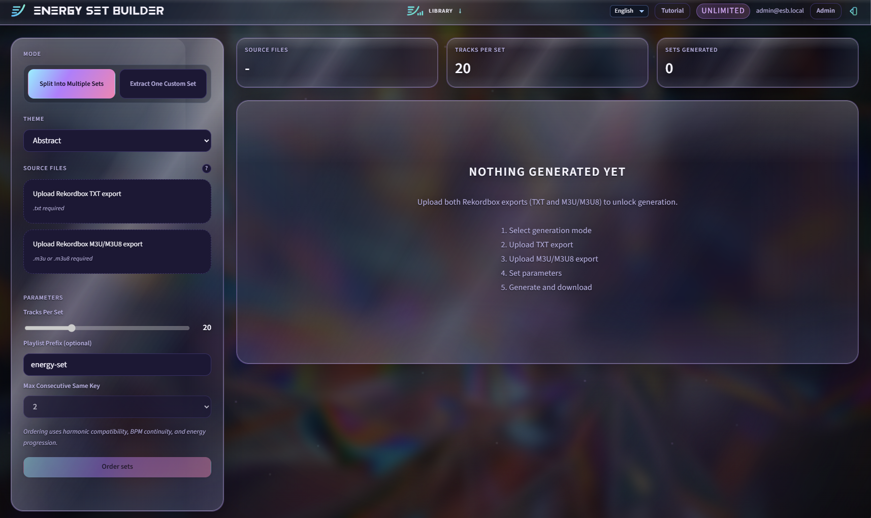 Energy Set Builder app interface